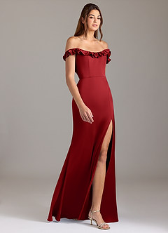 Azazie Callie Bridesmaid Dresses Pomegranate A-Line Ruched Stretch Satin Convertible Dress image6