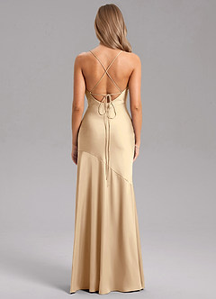Azazie Grata Bridesmaid Dresses Champagne Sheath Side Slit Stretch Satin Dress image2