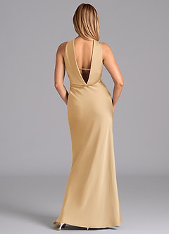 Azazie Lusinda Brudtärnklänningar Klä av Sjöjungfru i Stretch Satin Axelbandslös Guld image7