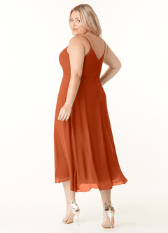 Azazie Clarissa Bridesmaid Dresses Burnt Orange A-Line V-Neck Chiffon Dress image20