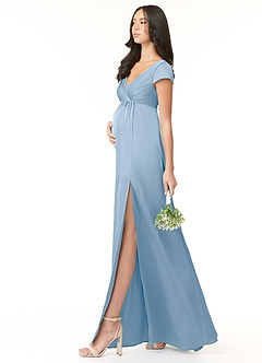Azazie Allessia Robes de demoiselle d'honneur de maternité Robe Trapèze Plissée Longueur ras du sol Satin extensible image3