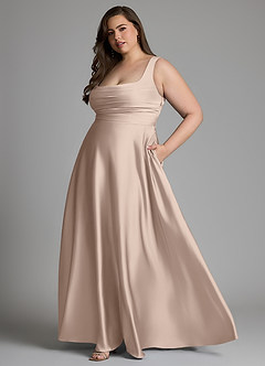 Azazie Azaria Robes de demoiselle d'honneur Robe Trapèze en Satin extensible Corset Rose Anglais image10