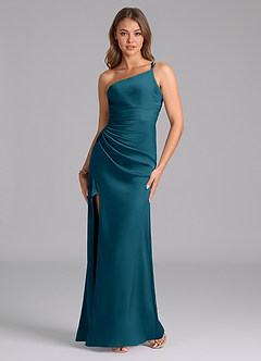 Azazie Eren Jurken voor bruidsmeisjes Jurk van Stretch Satijn met Zeemeermin One-Shoulder Inkt Blauw image2