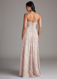 Azazie Moira Bridesmaid Dresses Blushing Pink A-Line Side Slit Floral Burnout Dress image2