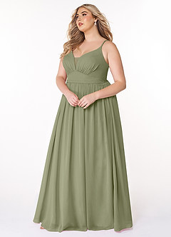 Azazie Rayna Robes de demoiselle d'honneur Robe Trapèze en Mousseline de soie Col V plissé Pistache image9