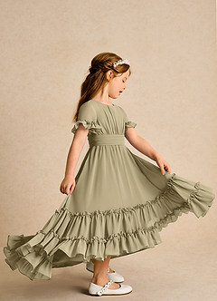 Azazie Kass Flower Girl Dresses Moss Green A-Line Pleated Chiffon Dress image5