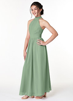 Azazie Iman Junior Matcha A-Line Pleated Chiffon Dress image3