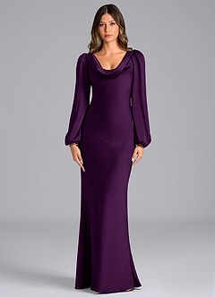 Azazie Rylina Brautjungfernkleider Meerjungfrau-Linie Langarm Stretch-Satin Kleid Traube image1