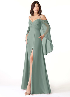 Azazie Cienna Robes de demoiselle d'honneur Robe Trapèze en Mousseline de soie Manches longues Sauge D'argent image4