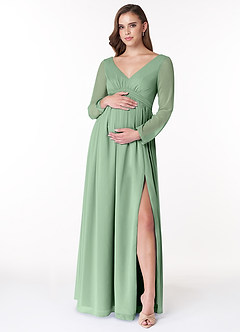 Azazie Teton vestidos de dama de honor de maternidad Vestido de Corte En A Manga larga Hasta el suelo Gasa image1