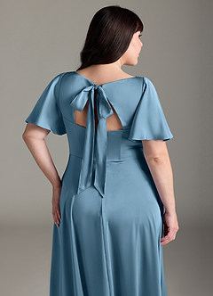 Azazie Kimber Bridesmaid Dresses Steel Blue A-Line Ruched Stretch Satin Dress image12