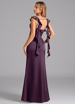 Azazie Adi Vestidos de damas de honor Vestido de Ciruela de Satén Elástico de Corte en A con Plisado image6