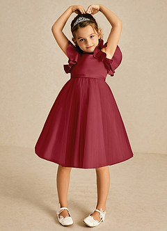 Azazie Kaeya Flower Girl Dresses Pomegranate A-Line Bow Tulle Dress image3