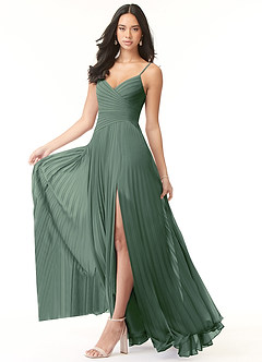 Azazie Vini Bridesmaid Dresses Eucalyptus A-Line V-Neck Pleated Chiffon Dress image3