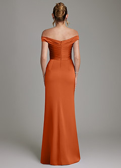 Azazie Teyana Bridesmaid Dresses Burnt Orange Sheath Off the Shoulder Stretch Satin Dress image7