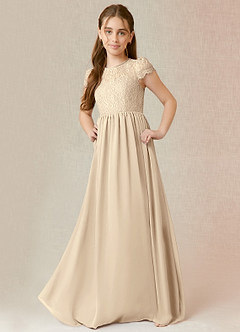Azazie Delevingne Junior Champagne A-Line Lace Chiffon Dress image1