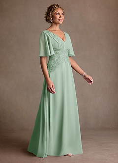 Azazie Milliat At-home Try On Dresses Agave A-Line Lace Chiffon Dress image2