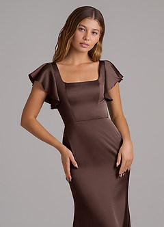 Azazie Elkie Brudtärnklänningar Klä av Sjöjungfru i Stretch Satin Fyrkantig halsringning Ganache image6