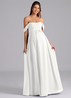 Azazie Saige Brautjungfernkleider für Schwangere A-Linie Plissee Chiffon Bodenlänge Kleid image4