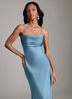 Azazie Saylor Brudtärnklänningar Klä av Sjöjungfru i Stretch Satin Axelbandslös Stålblå image3