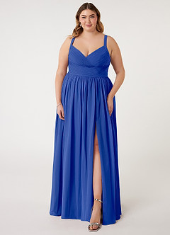 Azazie Chanel Robes de demoiselle d'honneur Robe Trapèze en Mousseline de soie Plissée Bleu Roi image8