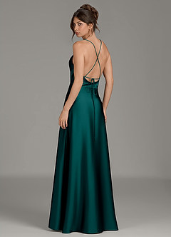 Azazie Eris Bridesmaid Dresses Peacock A-Line Pleated Stretch Satin Dress image2