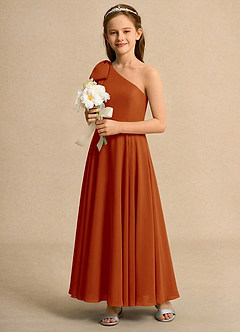 Azazie Guppy Junior Formal Flower Girl Dresses Paprika A-Line One Shoulder Chiffon Dress image6