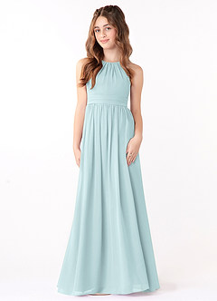 Azazie Jaylah Junior A-Linie Gestreift Chiffon Kleid Nebel image4