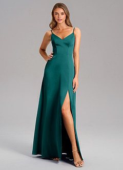 Azazie Talina Brautjungfernkleider A-Linie Stretch-Satin Kleid Pfau image3