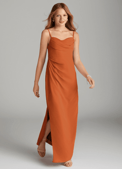 Azazie Mai Junior Cinnamon Sheath Pleated Chiffon Dress image4