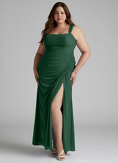 Azazie Jesaphine Bridesmaid Dresses Dark Green Sheath Ruched Mesh Dress image6