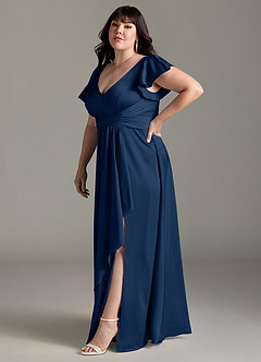 Azazie Omari Bridesmaid Dresses Dark Navy A-Line Stretch Satin Dress image11