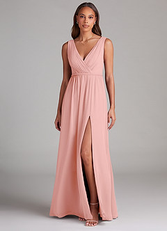 Azazie Tanicia Bridesmaid Dresses Rosette A-Line Pleated Chiffon Dress image1