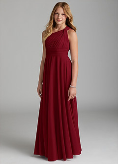 Azazie Charlize Junior A-Linie Gittergewebe Kleid Burgunderrot image3