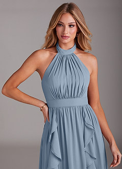 Azazie Avary Bridesmaid Dresses Dusty Blue A-Line Pleated Chiffon Dress image6