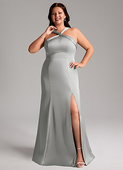 Azazie Rue Bridesmaid Dresses Silver A-Line Pleated Stretch Satin Dress image8