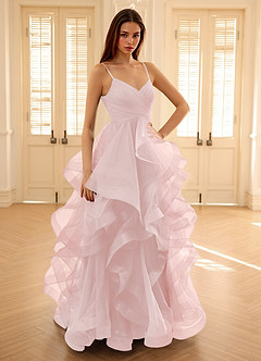 Carmencita Powder Pink A-line Ruffles Prom Dress image5
