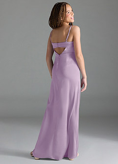 Azazie Leonis Junior Frosted Lilac A-Line Pleated Stretch Satin Dress image5