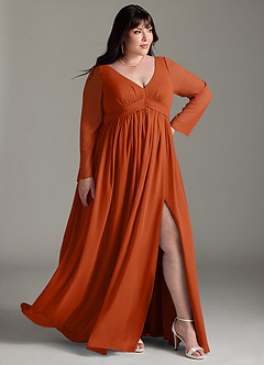 Azazie Teton Maternity Bridesmaid Dresses A-Line Long Sleeve Chiffon Floor-Length Dress image11