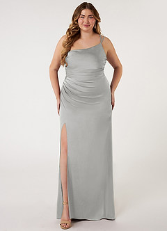 Azazie Eren Bridesmaid Dresses Silver Mermaid One Shoulder Stretch Satin Dress image6