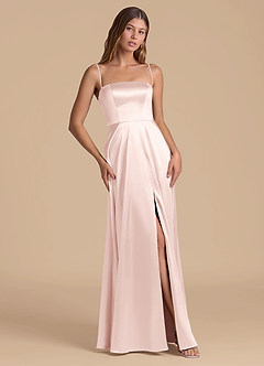 Azazie Wren 신부 들러리 드레스 A라인 스트랩리스 메탈릭 새틴 바닥 길이 드레스 image5