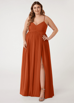 Azazie Alia Vestidos de damas de honor Vestido de Naranja Quemada de Gasa de Corte en A con Plisado image6