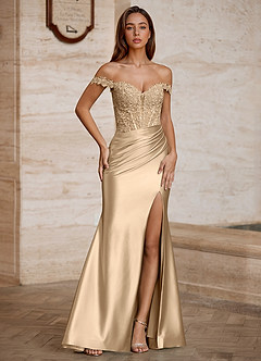 long evening dresses for short ladies Elegant Champagne Colored Mother Of The Bride Dress main image 0