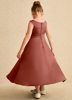 Azazie Eve Abiti da Ragazza di Fiori Abito A-Line in Raso Opaco Plissettato Auburn image5