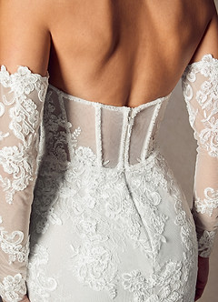 Azazie Caitlin Wedding Dresses Diamond White Mermaid Strapless Lace Dress image5