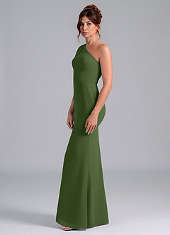 Azazie Rinna Jurken voor bruidsmeisjes Jurk van Chiffon met Zeemeermin One-Shoulder Olijf image4