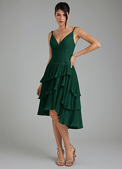 Azazie Rosa Bridesmaid Dresses Emerald A-Line Pleated Chiffon Dress image1