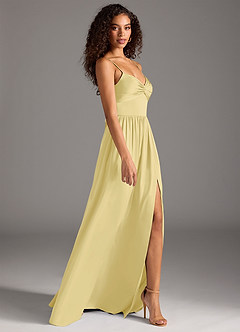 Azazie Zeya Bridesmaid Dresses Lemon Sorbet A-Line Pleated Stretch Satin Dress image6
