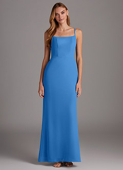 Azazie Tayla Vestidos de damas de honor Vestido de Azul Grisaceo de Gasa de Corte Recto con Escote Cuadrado image1