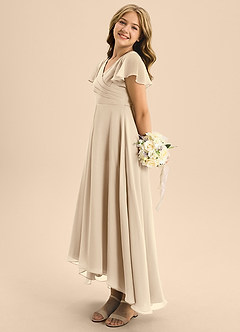 Azazie Induh Junior A-Linie Plissee Chiffon Kleid Champagner image4
